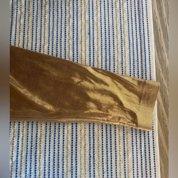 Norma Kamali TY Tie Front NK Metallic Gold Shirt Mini Dress Long Sleeve Sz Small - Picture 11 of 13